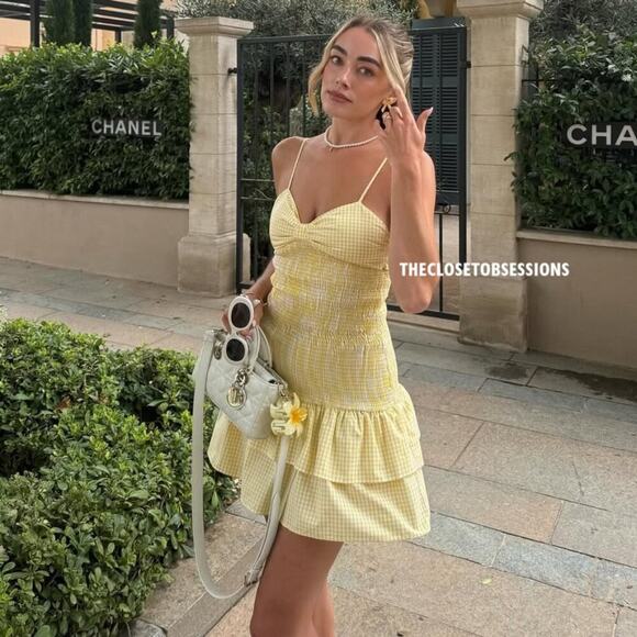 Zara Yellow Gingham Smocked Mini Dress - Picture 2 of 14